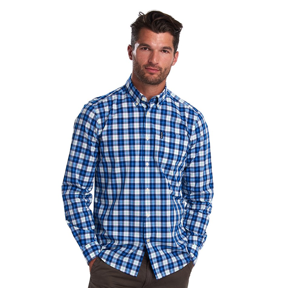 Barbour blue check shirt hot sale