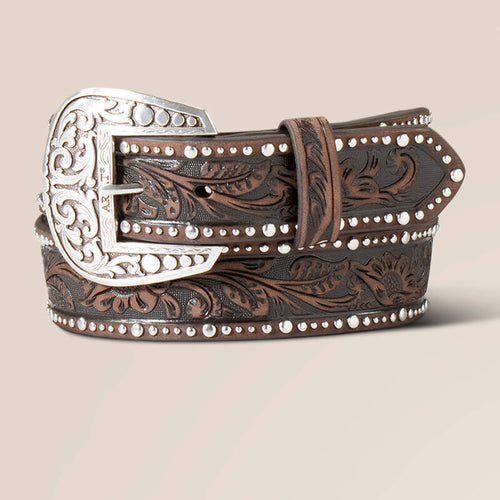 Ariat Womens Studded Tooled Embossed Belt