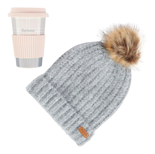 Barbour Womens Travel Mug and Beanie Gift Set